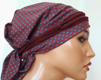 Foulard Bandana Foulard Triangulaire Vin Rouge Fleurs Jersey Viscose Foulard Chimio