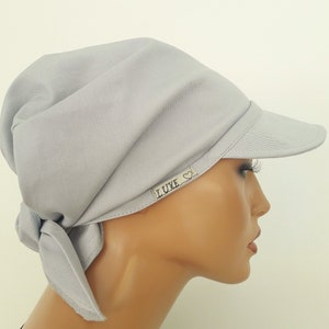 Women's summer peaked cap, beach towel, convertible towel, cap/towel, light gray, natural linen/viscose chemo image 1