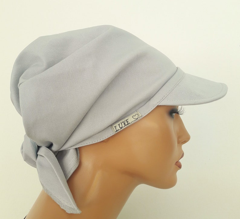 Women's summer peaked cap, beach towel, convertible towel, cap/towel, light gray, natural linen/viscose chemo image 1