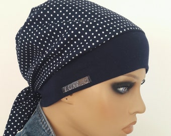 Women's Headwear Cloth Hat Bandanna Blue Way Dots 100% Cotton Chemo Cancer Alopecia