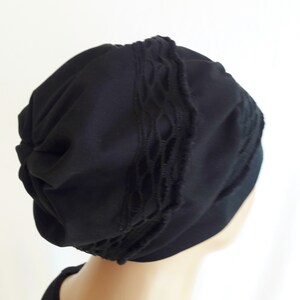 Mütze Damen Ballonmütze Turban Beanie Baskenmütze Schwarz Spitzen CHEMO Alopezie statt Perücke Bild 7