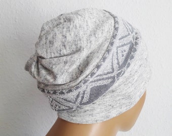 Chapeau de bonnet réversible femmes Chapeau long sur les deux côtés Wearable Grey White Jersey Soft Chemo Alopecia