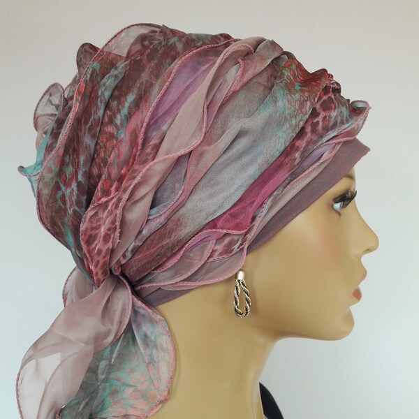 LUXUS chiffon headgear turban cap headscarf Chemo alopecia vegetable festive practical