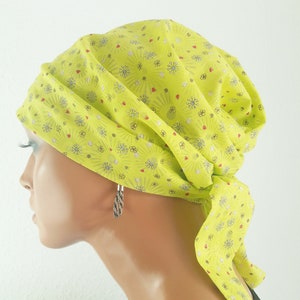 Summer headgear headscarf/hat bandanna green pink blue flowers motif 100% cotton batiste chemo cancer instead of a wig image 4