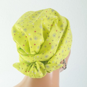 Summer headgear headscarf/hat bandanna green pink blue flowers motif 100% cotton batiste chemo cancer instead of a wig image 1