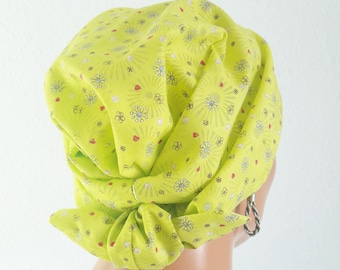 Sombrero de verano pañuelo/sombrero bandana verde rosa azul flores motivo 100% algodón batista quimio cáncer en lugar de una peluca