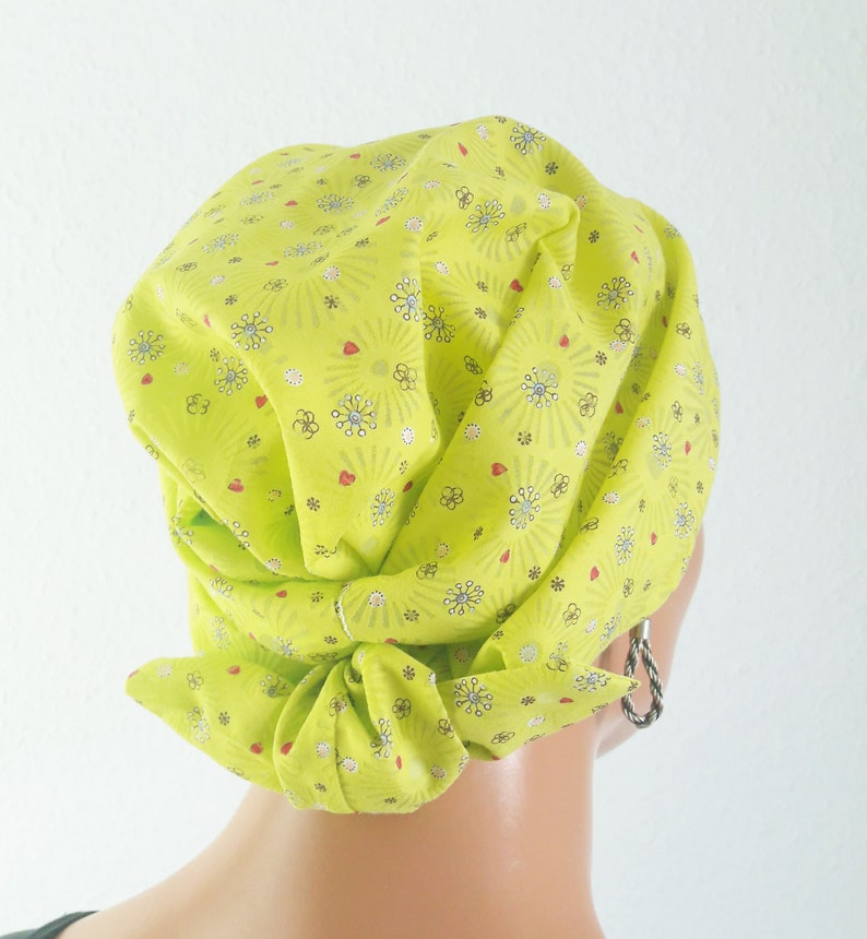 Summer headgear headscarf/hat bandanna green pink blue flowers motif 100% cotton batiste chemo cancer instead of a wig image 1