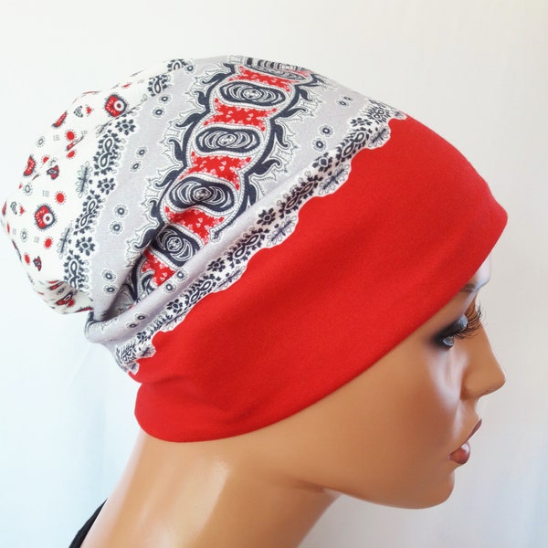 Attrayant Beanie Summer Hat Bonnet Bonnet Rouge Gris Blanc Doux Élastique 100% Coton/Jersey Alopécie de chimiothérapie