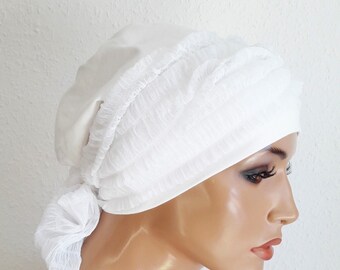 FEMME bonnet d'été bonnet + tissu blanc jersey coton/viscose 2 pièces CHEMO Alopécie