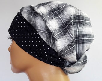 FEMMES Foulard casquette Bandanna Noir Blanc Gris Caro Points Chemo Alopezie