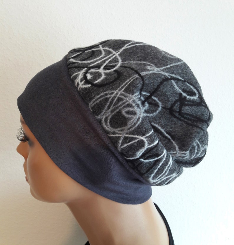 Women's Balloon Hat Winter Hat Beanie Long Hat Grey Wool Fabric CHEMO Alopecia Instead of Wig image 5