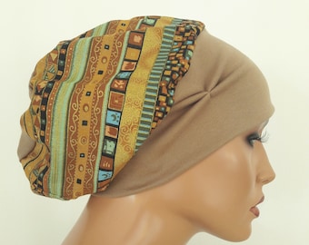 Couvre-chef femme ÉTÉ bonnet ballon bonnet béret beige marron or coloré 100% coton CHEMO alopécie au lieu de perruque