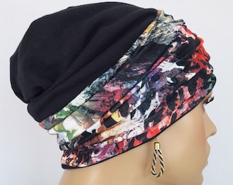 Women's Beanie Hat Caps Double LayerEd Black Colorful Headband 2 Partial Chemo Alopecia