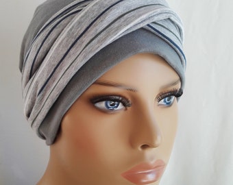 Coiffe Turban Bonnet Bianies Bonnet Tissu Gris Jersey Chimio Alopécie Pratique en lieu et place d'une perruque