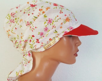 Casquette d'été à visière pour femmes, serviette de plage, couvre-chef, fleurs blanches et rouges, 100% coton, Batiste, serviette Convertible, chimio