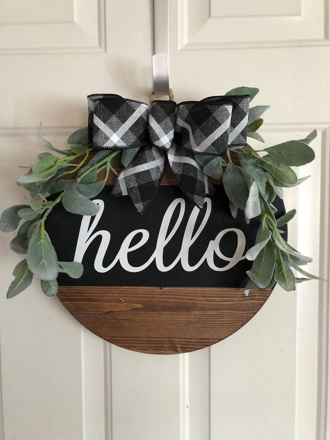 Black and Wood Stained Hello Wood Sign - Etsy