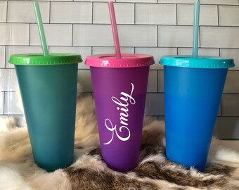 24 oz cold color changing cup/ reusable personalized/ custom made to order