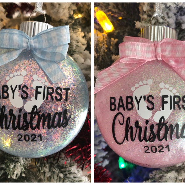 Personalized Baby’s First Christmas glitter ornaments baby gift keep sake