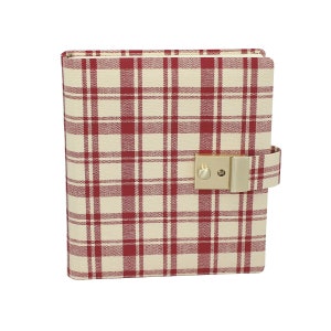 diary with lock Anne Frank in red and beige checkered fabric cover - handmade lockable blank book