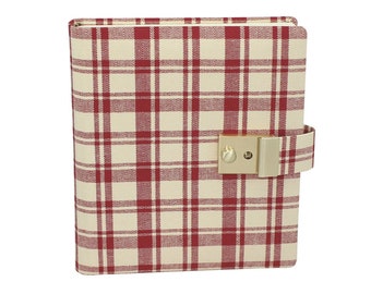 Diary with Anne Frank Castle in a red-beige checkered fabric cover - handmade lockable blank book