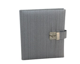 Diary with lock FINO with silvergrey fabric cover - handmade in Germany - lockable