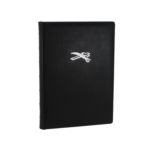Black leather condolence book with embossing