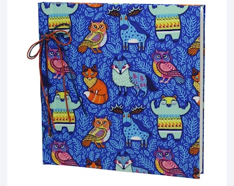 Photo cord album Blue in cotton fabric cover