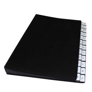Desk folder nubuck leather in black with indexes A-Z