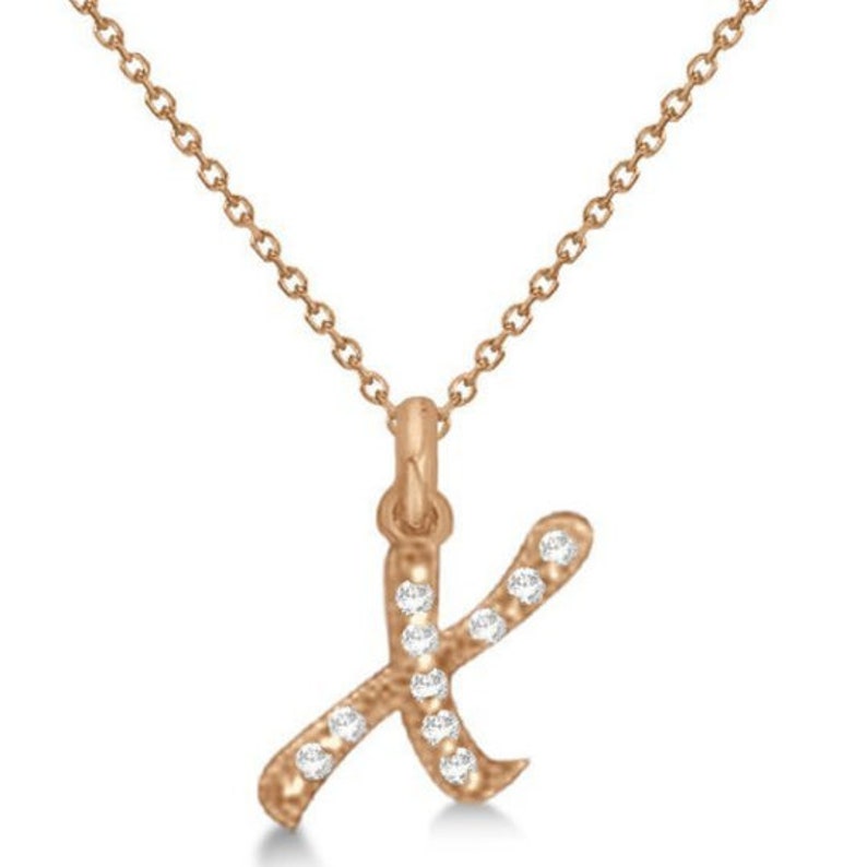 Centre Initial Script Rose Gold Letter Diamond Pendant in 14 k Rose Gold Initial Script Letter Personalised Necklace Charm