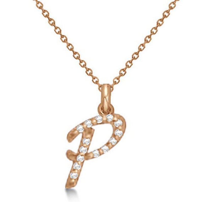 Diamond Micro Pave Round Shape Pendant Script Letter For Girls Boys Rolo Chain Beautiful Necklace Initial Script Letter P Pendant