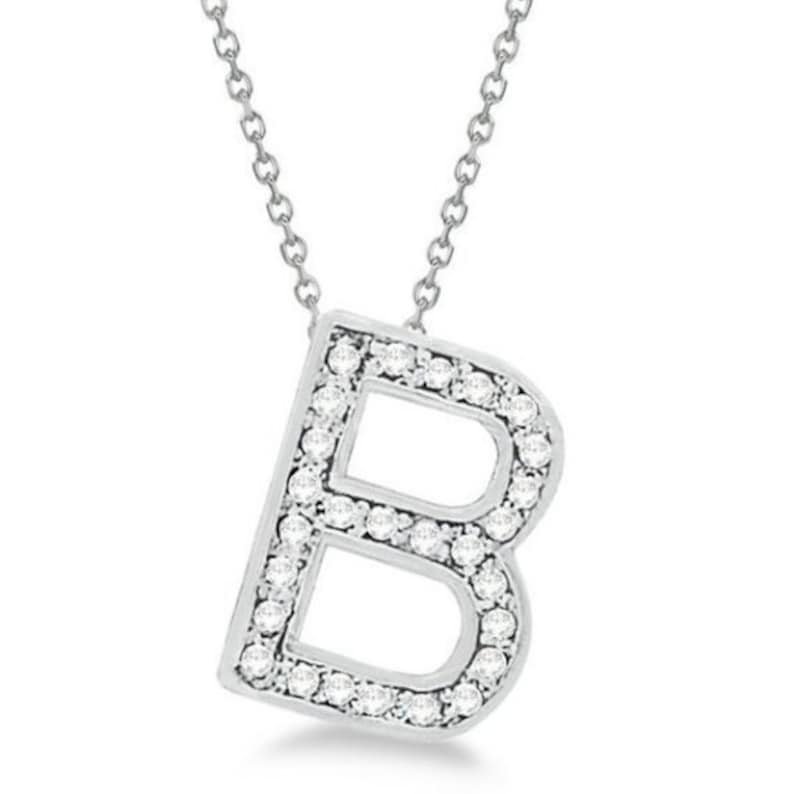 B Block Letter Alphabet Pendant Everyday Initial Letter Necklace Custom Diamond English Letter 14k White Gold Pave Diamond Initial Jewelry