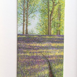 Original Watercolour Painting Bluebell Wooded Path Framed Landscape Painting by Paul Morgan Clarke image 1