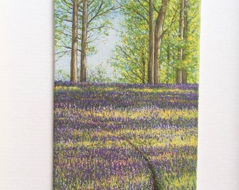 Original Watercolour Painting Bluebell Wooded Path Framed Landscape Painting by Paul Morgan Clarke