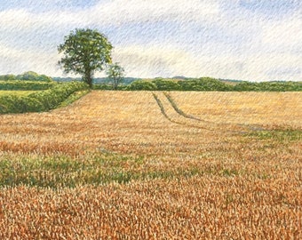 Original Watercolour Painting Harvest Unframed Landscape Painting by Paul Morgan Clarke