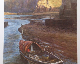 Limited Edition Signed Lithograph Print from Original Painting 'Staithes' Yorkshire, English Seascape, Fishing Boats by Paul Morgan Clarke