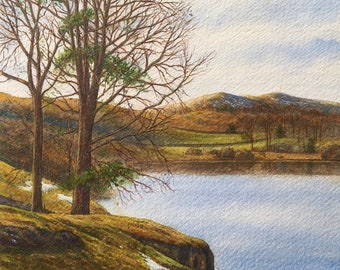 Original Watercolour Painting Lake District Last Snow by Paul Morgan Clarke