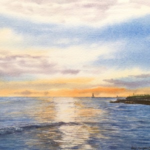 Original Watercolour Painting Sunrise at Sea by Paul Morgan Clarke
