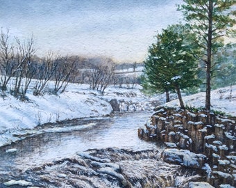 Original Watercolour Snowy River Painting by Paul Morgan Clarke