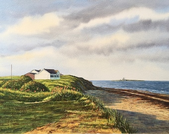 Original Watercolour Painting Towards Coquet Island Unframed Landscape Painting by Paul Morgan Clarke