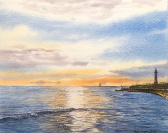 Original Watercolour Painting Sunrise at Sea by Paul Morgan Clarke