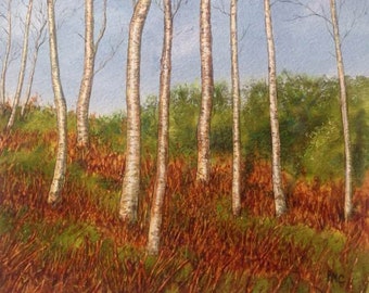 Original Watercolour Painting 'Silver Birch Trees' Unframed English Landscape Painting by Paul Morgan Clarke