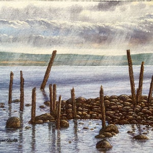 Original Watercolour Painting The Holy Island of Lindisfarne unframed Landscape Painting by Paul Morgan Clarke