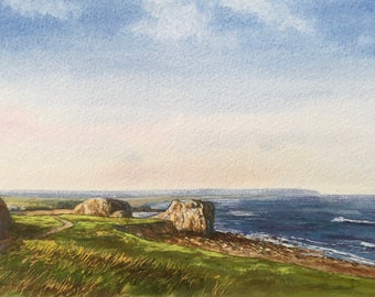 Original Watercolour Painting Unframed Coastal Path by Paul Morgan Clarke