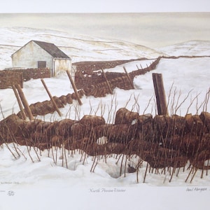 Limited Edition Signed Lithograph Print from Original Painting &#39;North Pennine Winter&#39; Snow English Landscape by Artist Paul Morgan Clarke