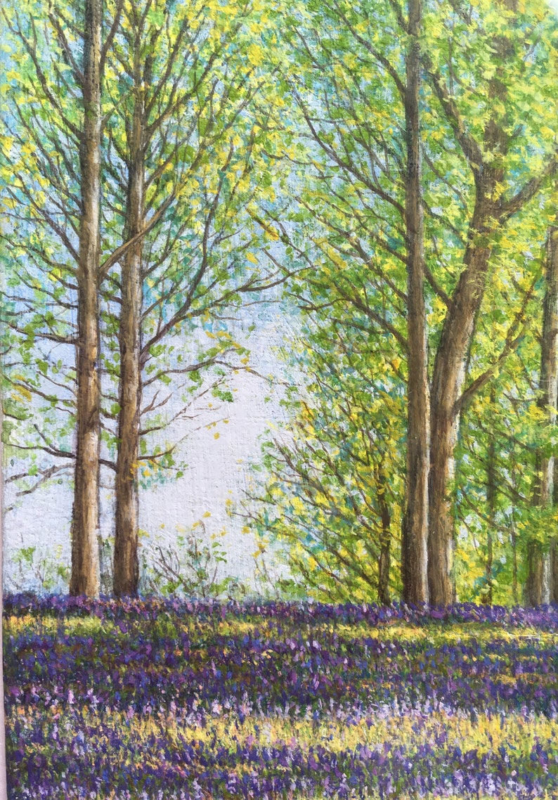 Original Watercolour Painting Bluebell Wooded Path Framed Landscape Painting by Paul Morgan Clarke image 4