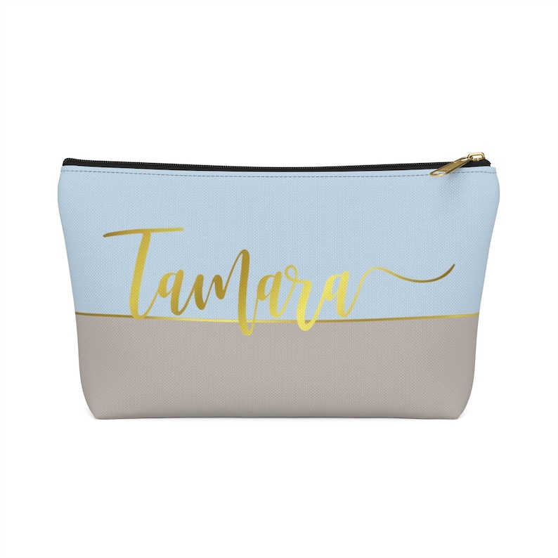 With Your Own Name And Design For Makeup And More Personalized Color Block Accessory Pouch With T-Bottom Perfect As A Personal Gift