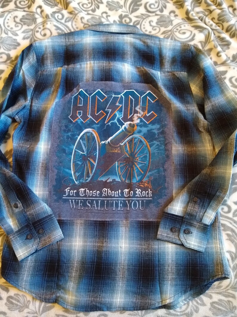 ACDC Custom Upcycled Band Flannel Shirt Made To Order Etsy