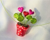 Chain red flower pot with Chinese lucky staler and heart modeling polymerclay hand painted unique