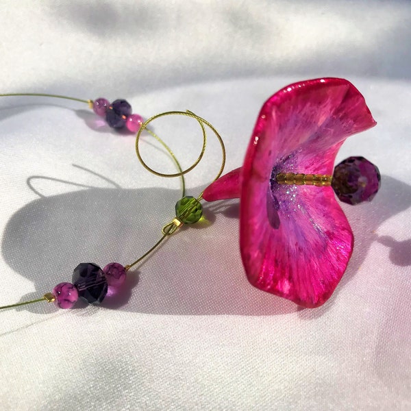 Kette Ackerwinde Winde Trichterblume Blume Garten Natur modelliert handbemalt lila -pink Unikat
