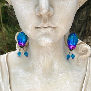 Earrings glow beetle unique hanging earrings modeled beetles hand-painted insects animals
